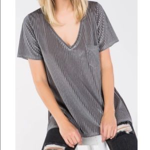 POL Slate Ribbed V-Neck Top